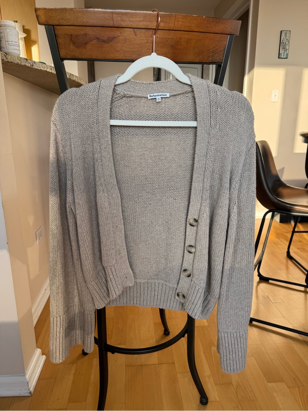 NWOT Reformation Nala Cashmere Cotton Taupe Button-Down Cardigan